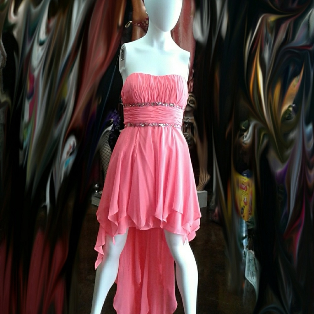 Pink high-low formal gown